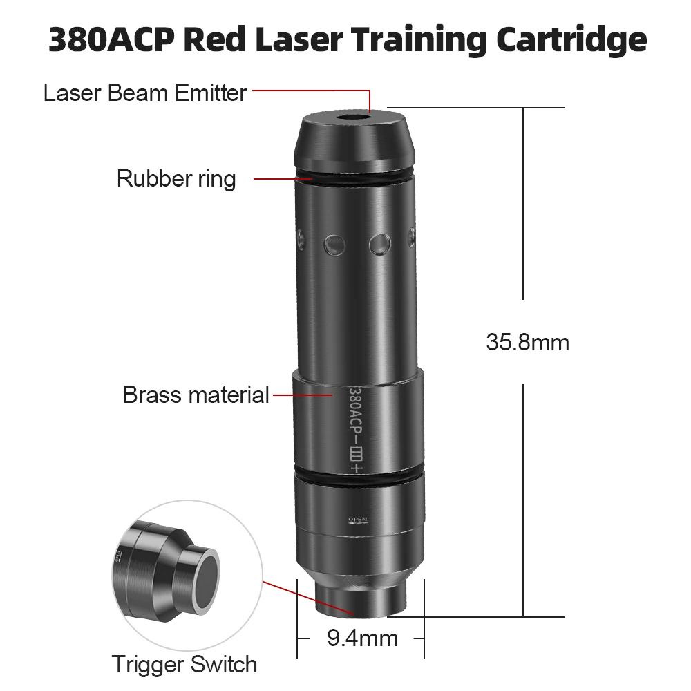 

380ACP Red Dot Laser Training Cartridge Dry Fire Tactical Bullet Trainer for Pistol Marksmanship