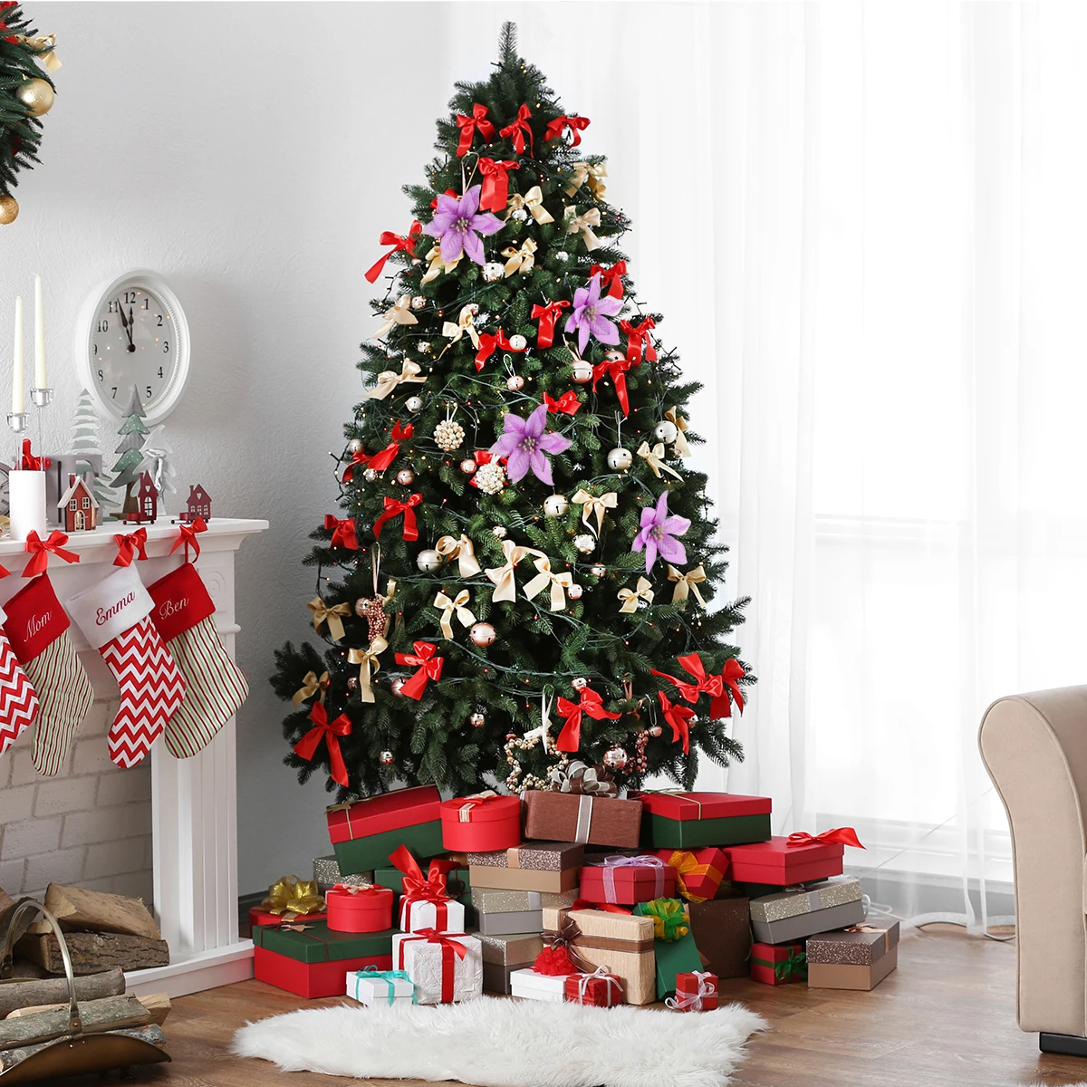 

24 Pcs Christmas Flower Decoration Ornament Artificial Cloth Home Simulation Fake Glod Dust Decorate