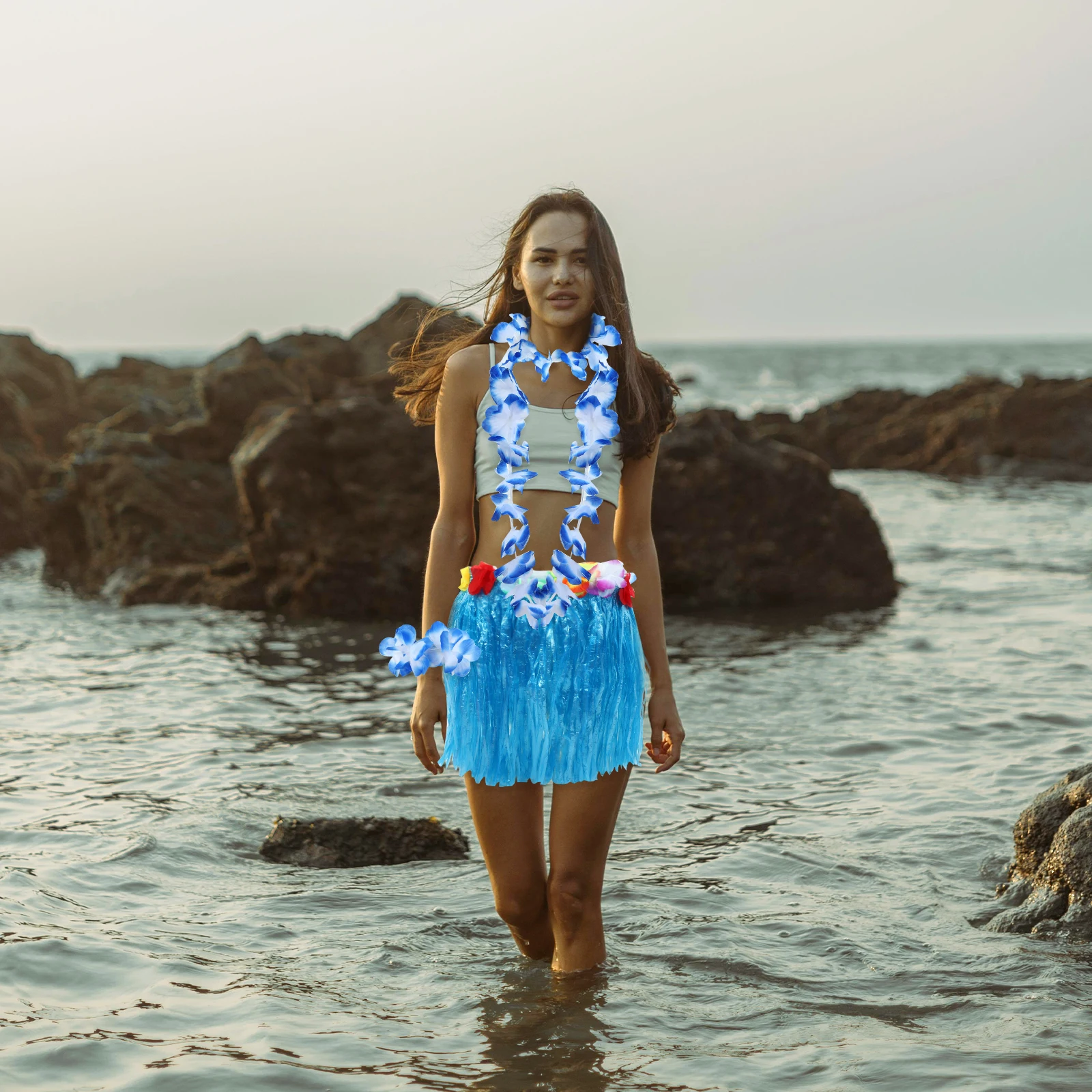 

6 set Grass Skirts Set 40CM Single Layer Hawaiian Outfits Luau Party Costumes Wedding Graduate Props Photo Accessories
