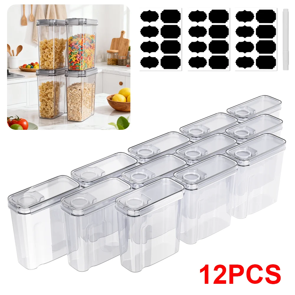 4-teilig/8-teilig/12-teilig 4L Aufbewahrungsbehälter Versiegelte Lebensmittel-Aufbewahrungsbox Müsli-Süßigkeiten-Trockenfutter-Behälter Luftdichtes Müsli-Aufbewahrungsset Transparent