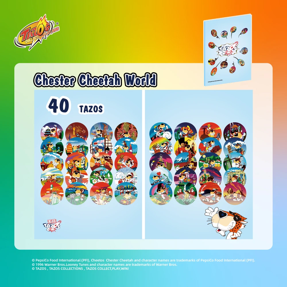 TAZOS Collections Chester Cheetah & Looney Tunes Album 1 2 & 3 Full/Complete Set Flippo Pogs Taps 【Chinese Version-Total 144Pcs】