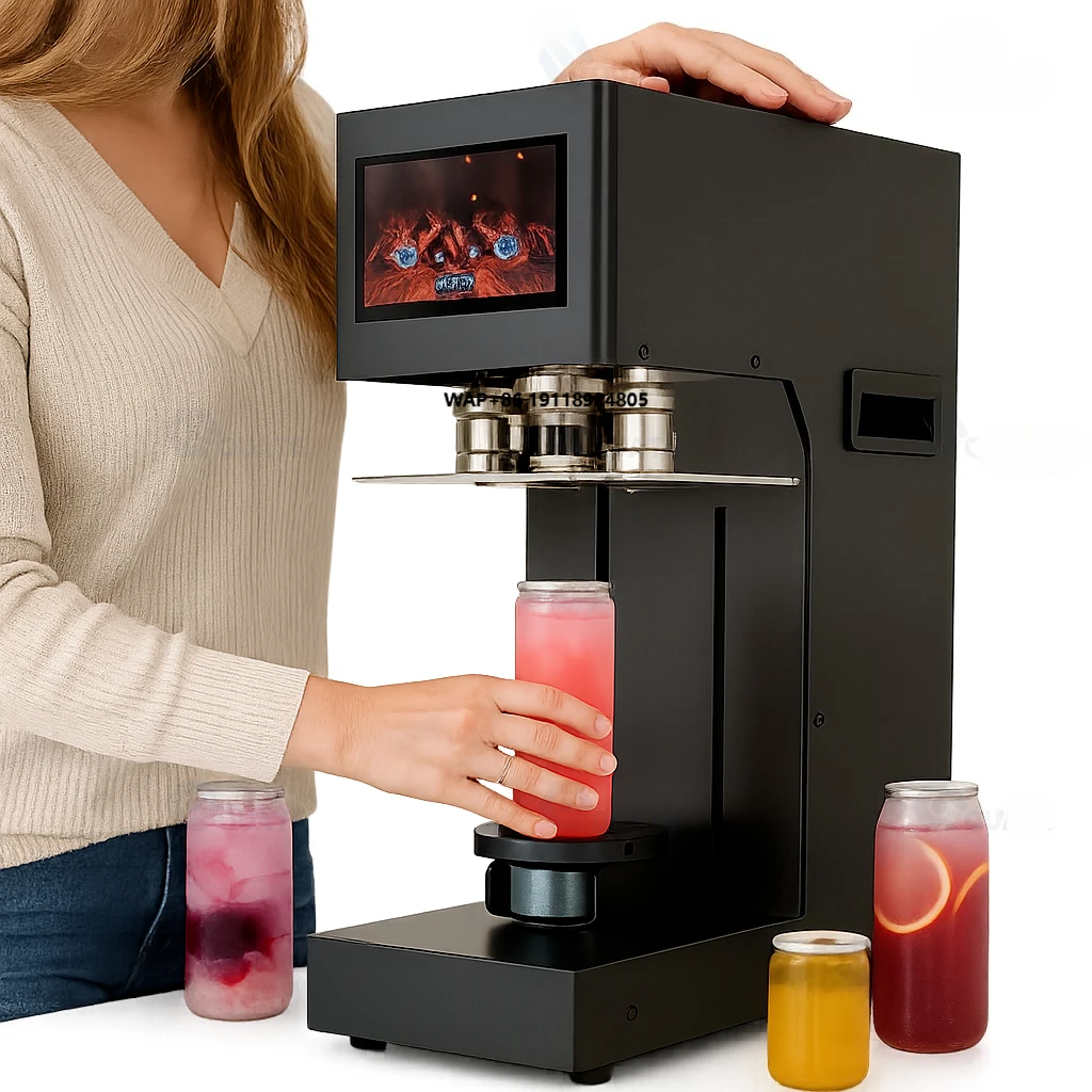 

Fully Automatic Commercial Aluminum Lid Cup Sealing Machine Non-Rotating Lifting Counting for Milk Tea Beverages Can Sealing