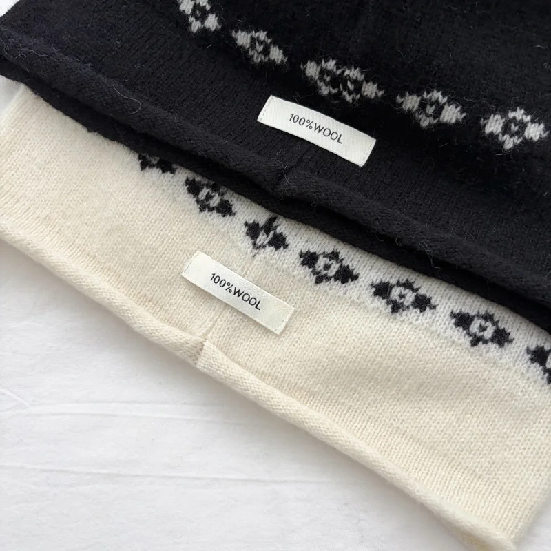 Fair Island Wind Jacquard Knitted Hat Girls Autumn and Winter Wool Hemming Fashion Headgear Stacking Hat Cold Hat Knitted Hat