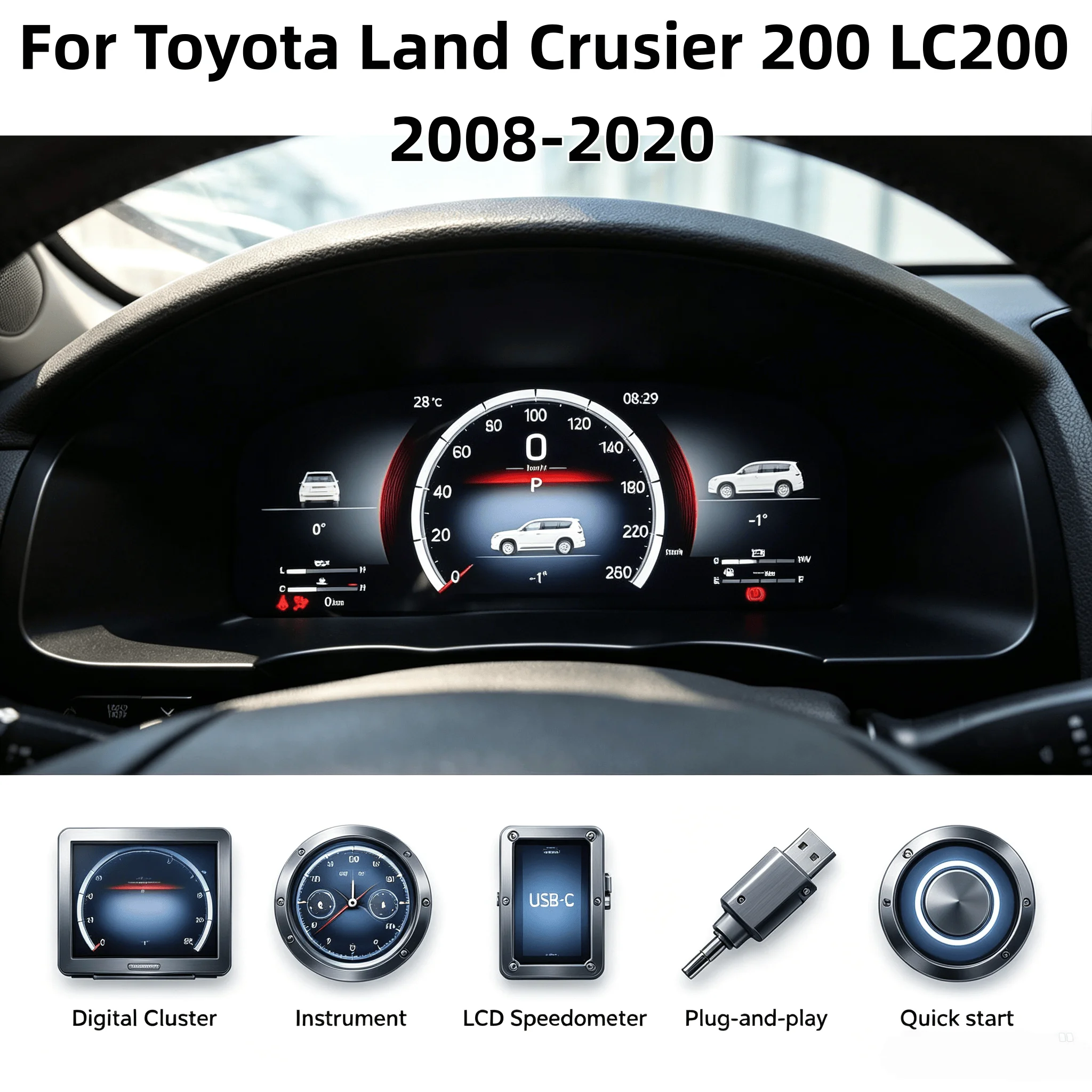 LCD Instrument Panel For Toyota Land Crusier 200 LC200 2008-2020 Digital Instrument Cluster Digital Cluster Auto Dashboard Gauge