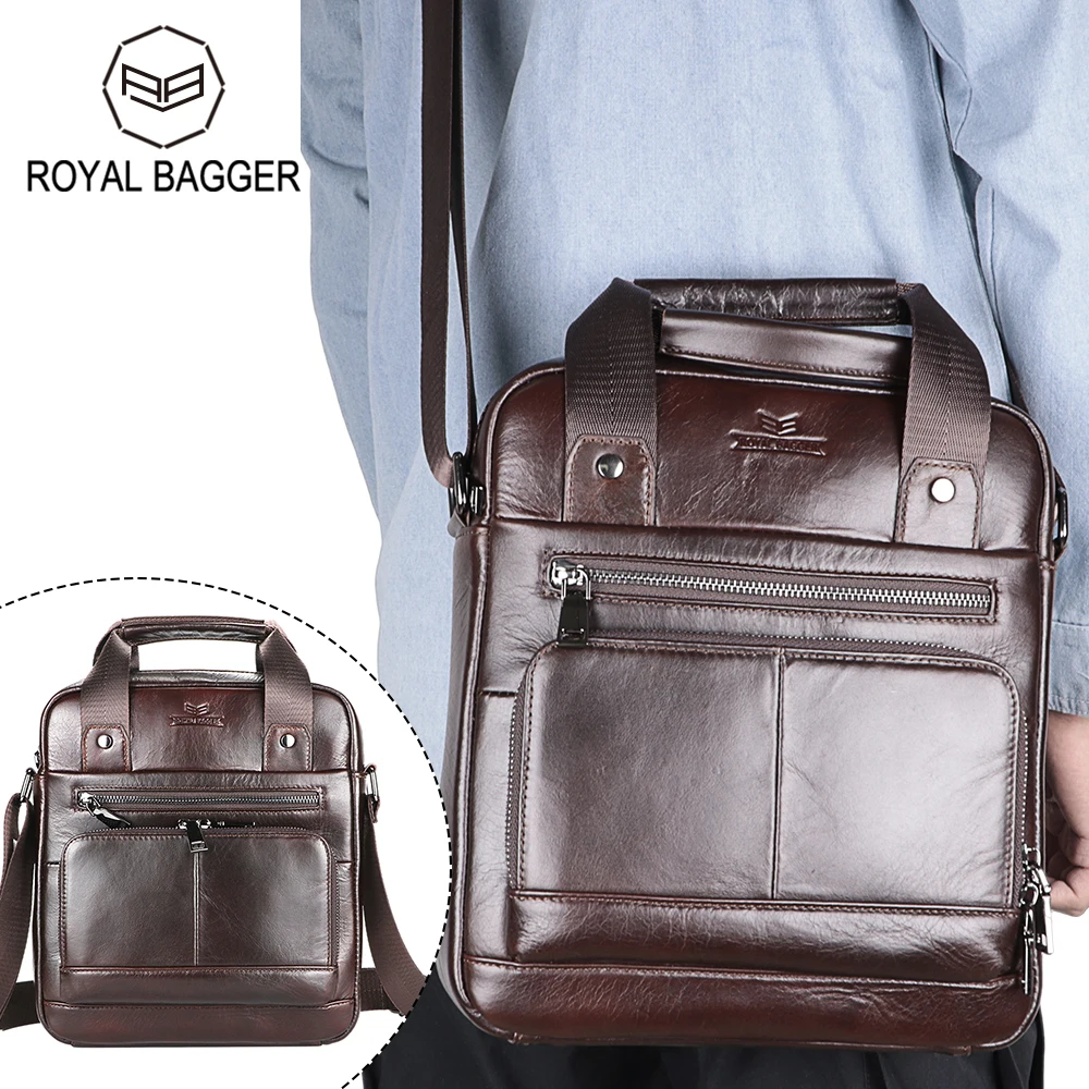 

Royal Bagger Shoulder Crossbody Bags for Men Genuine Cow Leather Large Capacity Messenger Bag Vintage Commuter Handbag 1549