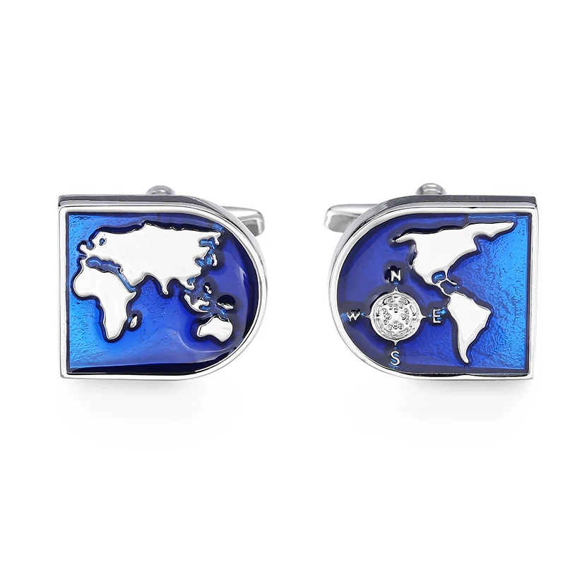 High quality men's French shirt cufflinks copper metal Blue globe cuff buttons gentleman business suit accessories jewelry gift