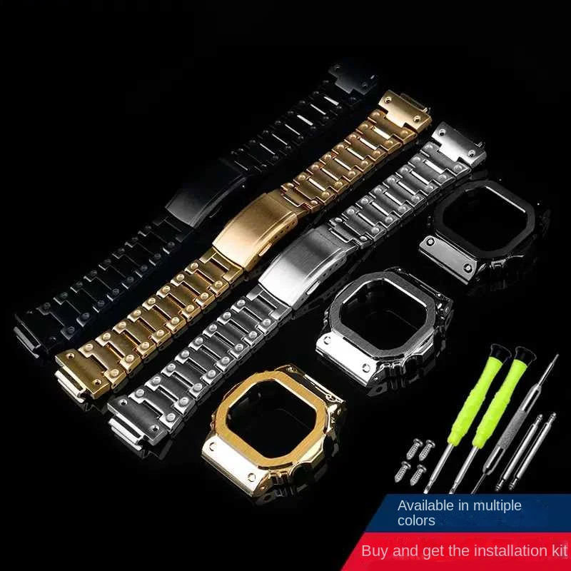 Stainless Steel Case Strap For G-SHOCK Casio DW-5600 DW5600 GW-B5600 DW5610 GW-M5610 Set Metal Watchband Bezel with Screw Tools