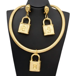 Dubai Jewelry Set Earrings Lock Shaped Pendant Brazilian Gold Plated Bride Wedding Gift conjunto de joyeria para mujer