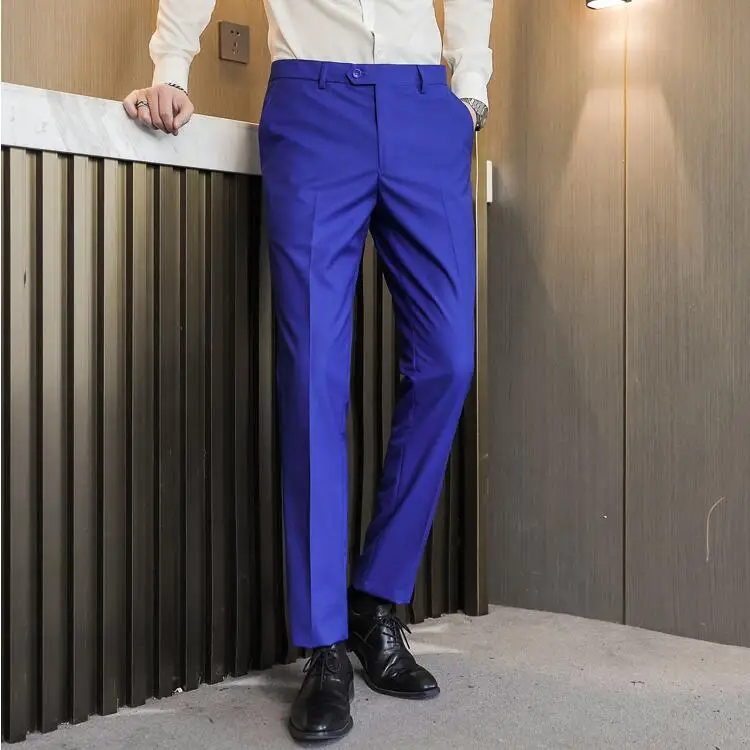 Men Dress Pants Solid Color Slim Fit Business Casual Office Wedding Formal Trousers High Quality Men Clothing Suit Pants 29-40