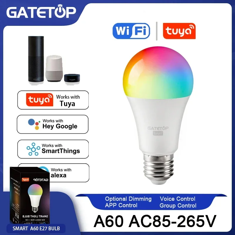 

Tuya Bulb A60 E27,Lámpara Led RGB con Control inteligente wifi,para Google Assisatnt Smart Life,AC 85V-265V 6W,bombilla Dimmable