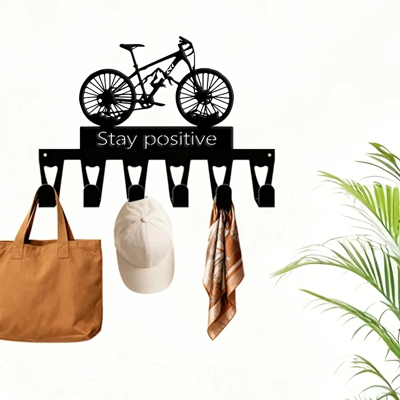 CIFBUY Modern Mountain Bike Metal Key Holder Wall Mount with 6 Hooks Iron Craft for Entryway Office Hallway Decor Gift
