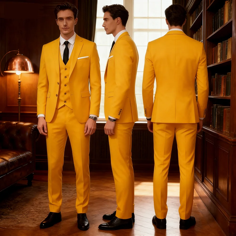 

Мужской свадебный костюм для жениха: высококачественный однотонный повседневный офисный комплект (пиджак + жилет + брюки)