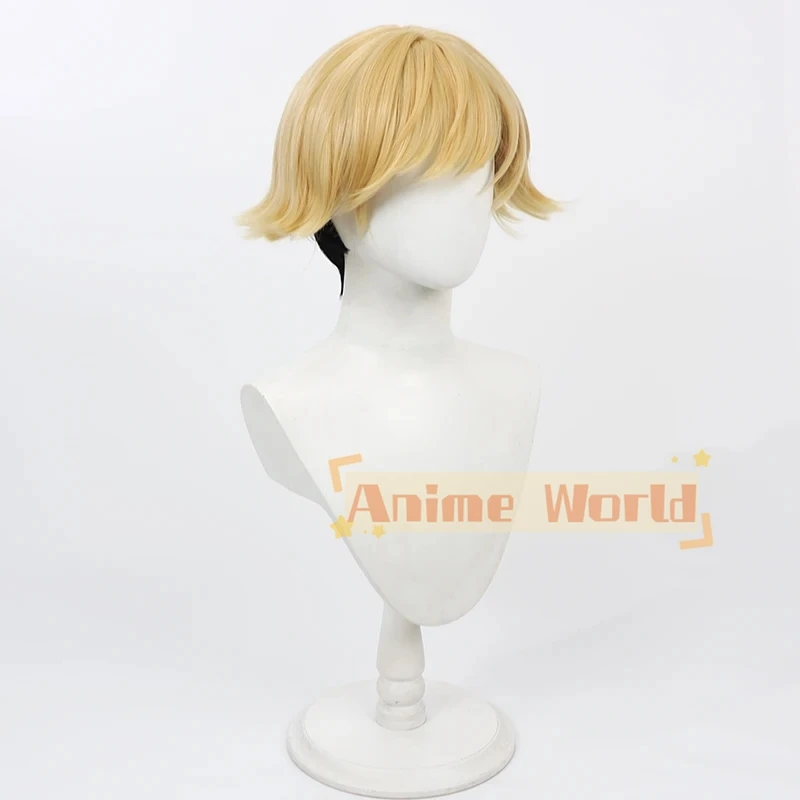 Frieren Beyond Journey's End Land Cosplay Wig Short Yellow Black Heat Resistant Synthetic Hair Halloween Party Role Play Wig Cap