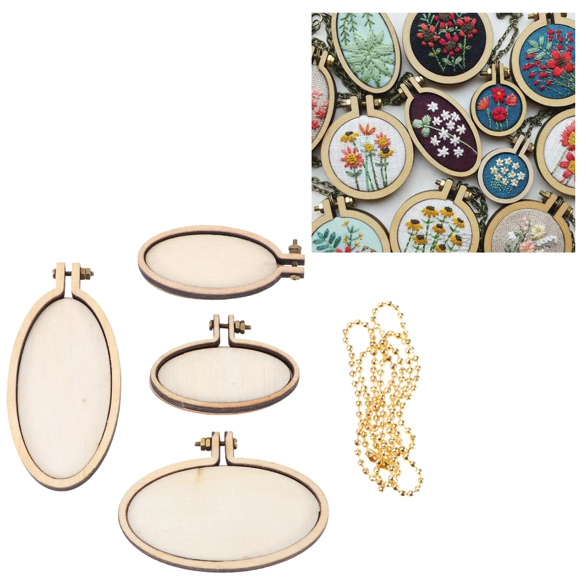 5 Pcs Wooden Embroidery Shed Small Crafts Oval Mini Hoops for Cross Stitch Frames Square Work