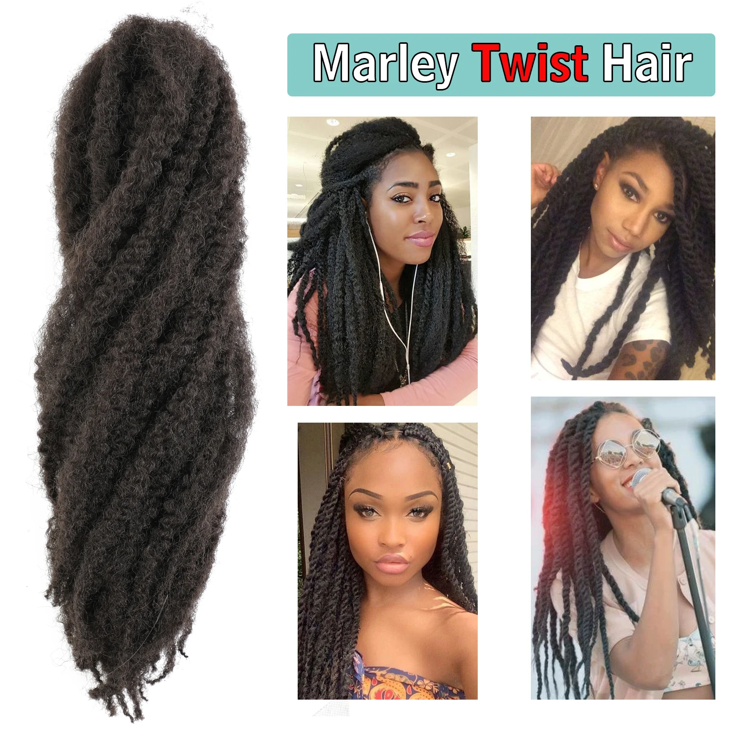 Marley Twist Vlechthaar Gehaakte vlechten Lange Afro Kinky Synthetische Kanekalon-vezel voor het vlechten van haarextensies