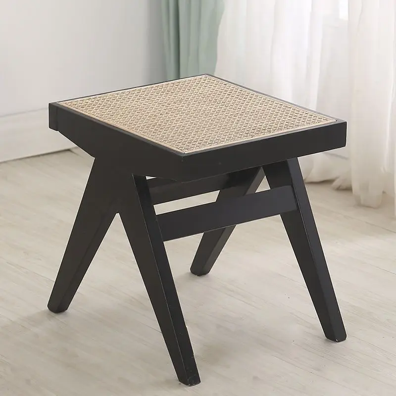 Real rattan wood stool bedroom bench  can sit Nordic vintage do old solid wood chair for changing shoes chair furniture