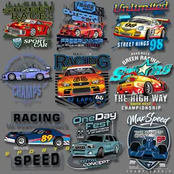 Sports Car Track Muscle Car Born to Speed Retro Style Iron Sticker for Clothing Easy to Use DIY Appliques