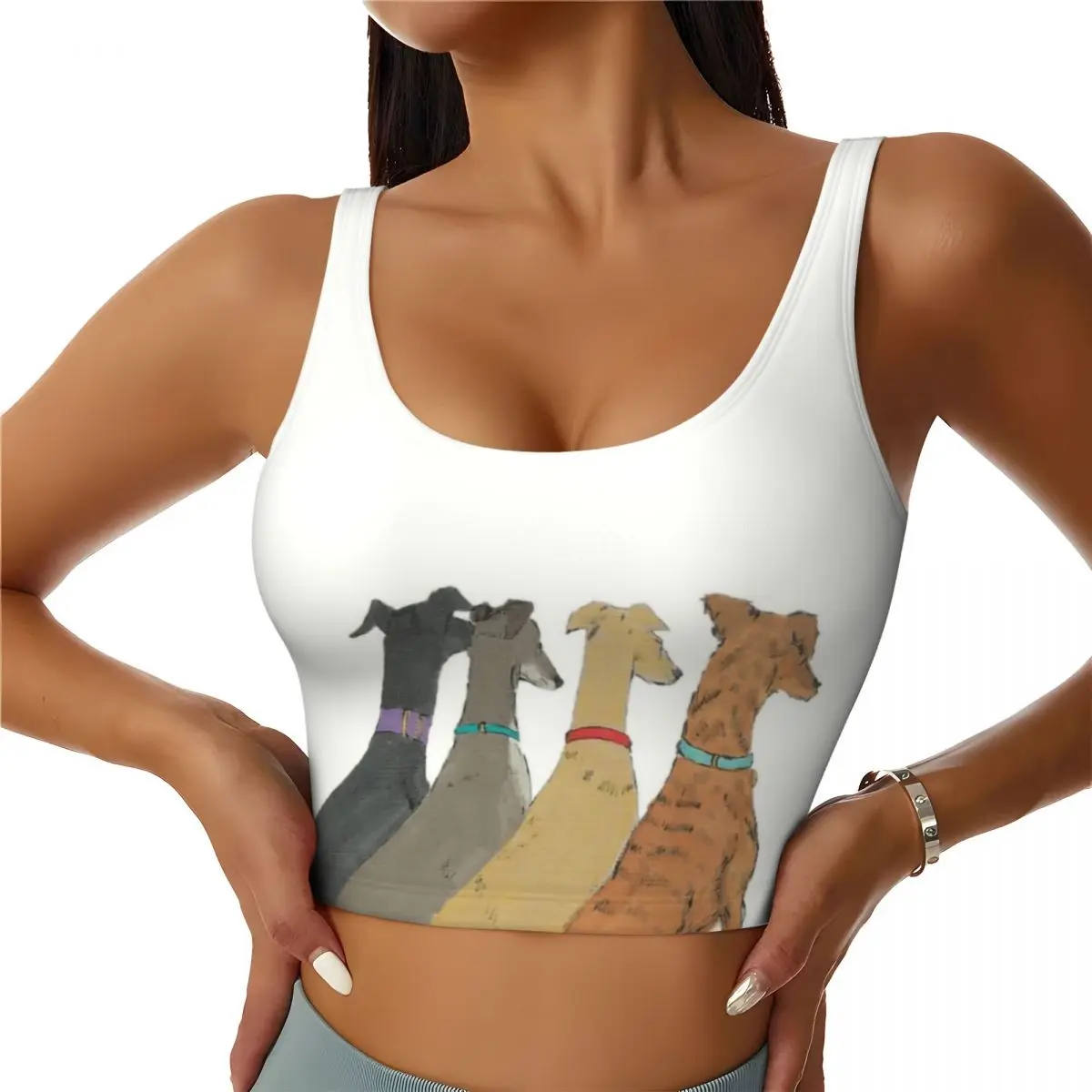 Custom Waiting Greyhounds Dog Sports Bra Women's Greyhound Whippet Sighthound High Impact Workout Yoga Crop Top