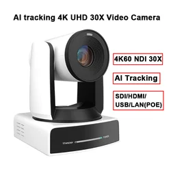 NDI Auto Tracking PTZ 4K 60P 30X Long Distance View Live Streaming Video Camera for Church Worship School Sport Hospital Wedding