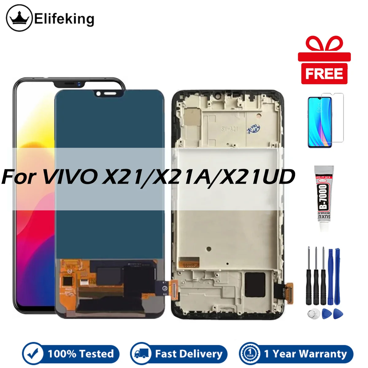 For VIVO X21 X21A X21 UD A 1725 LCD Display Touch Screen Digitizer Assembly Replacement Parts with Screwdriver Tempered Film