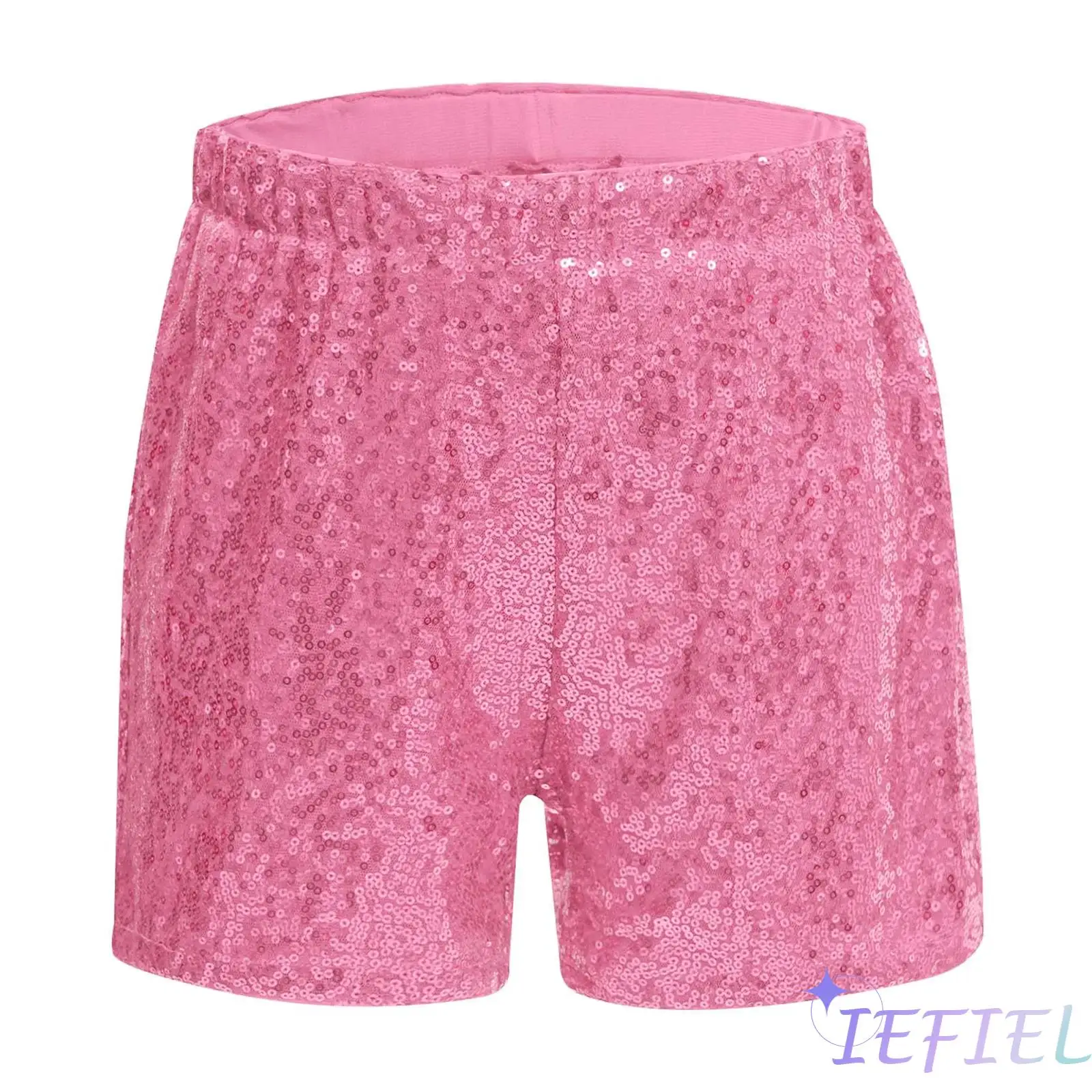 Kids Girls Jazz Dance Short Shiny Sequins Elastic Waistband Boxer Shorts for Ballet Jazz Dance Cheerleading Competition