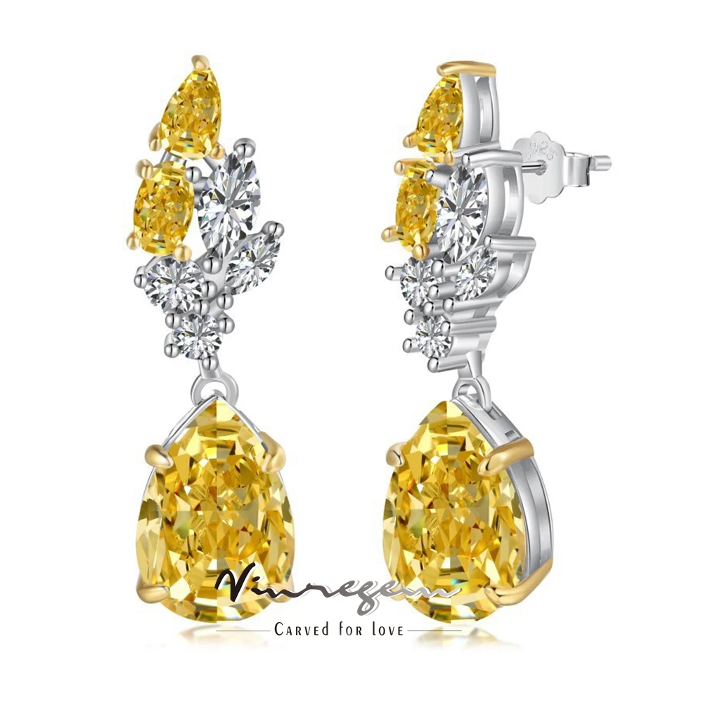 

Vinregem Pear 8*12 MM Citrine High Carbon Diamond Gemstone Luxury Drop Earrings for Women 925 Sterling Silver Anniversary Gifts