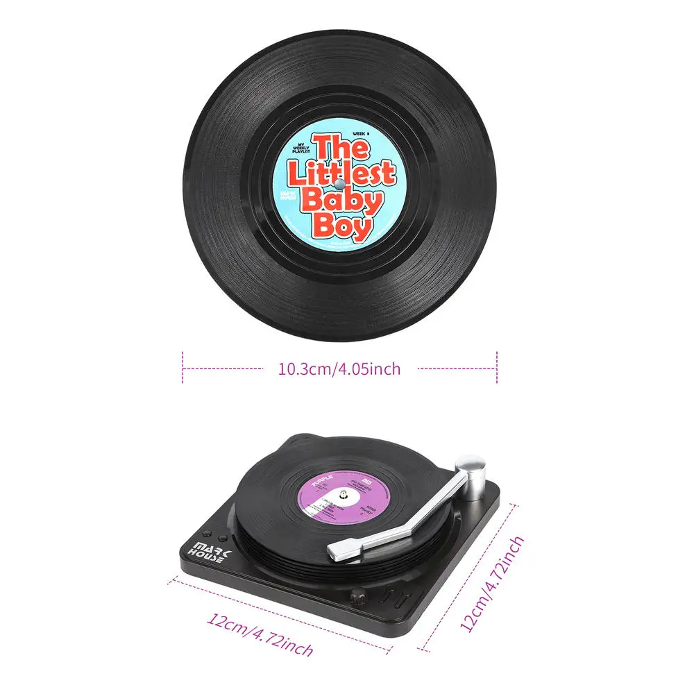 Retro Record Funny Absorbent Novelty Vinyl Disk Coasters with Vinyl Record Player Holder Effective Protection Desktop to Prevent