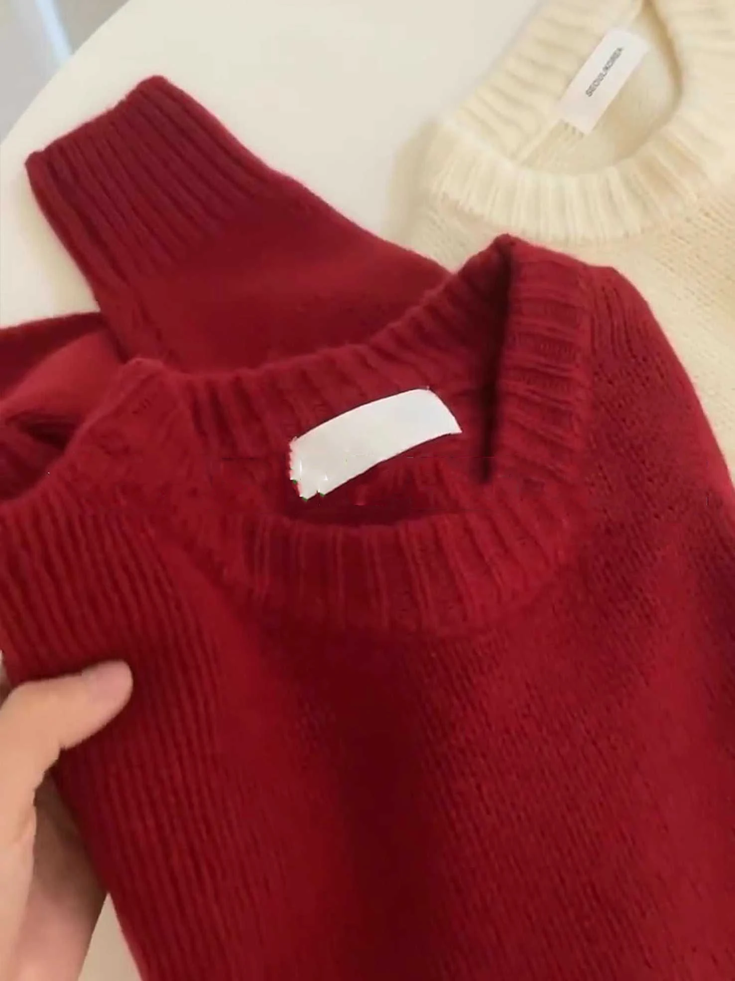 

Red Soft Pullover Sweater Coat Women's Autumn/Winter Lazy Style Long Sleeve Knitted Top Korean Solid Loose Versatile Coat