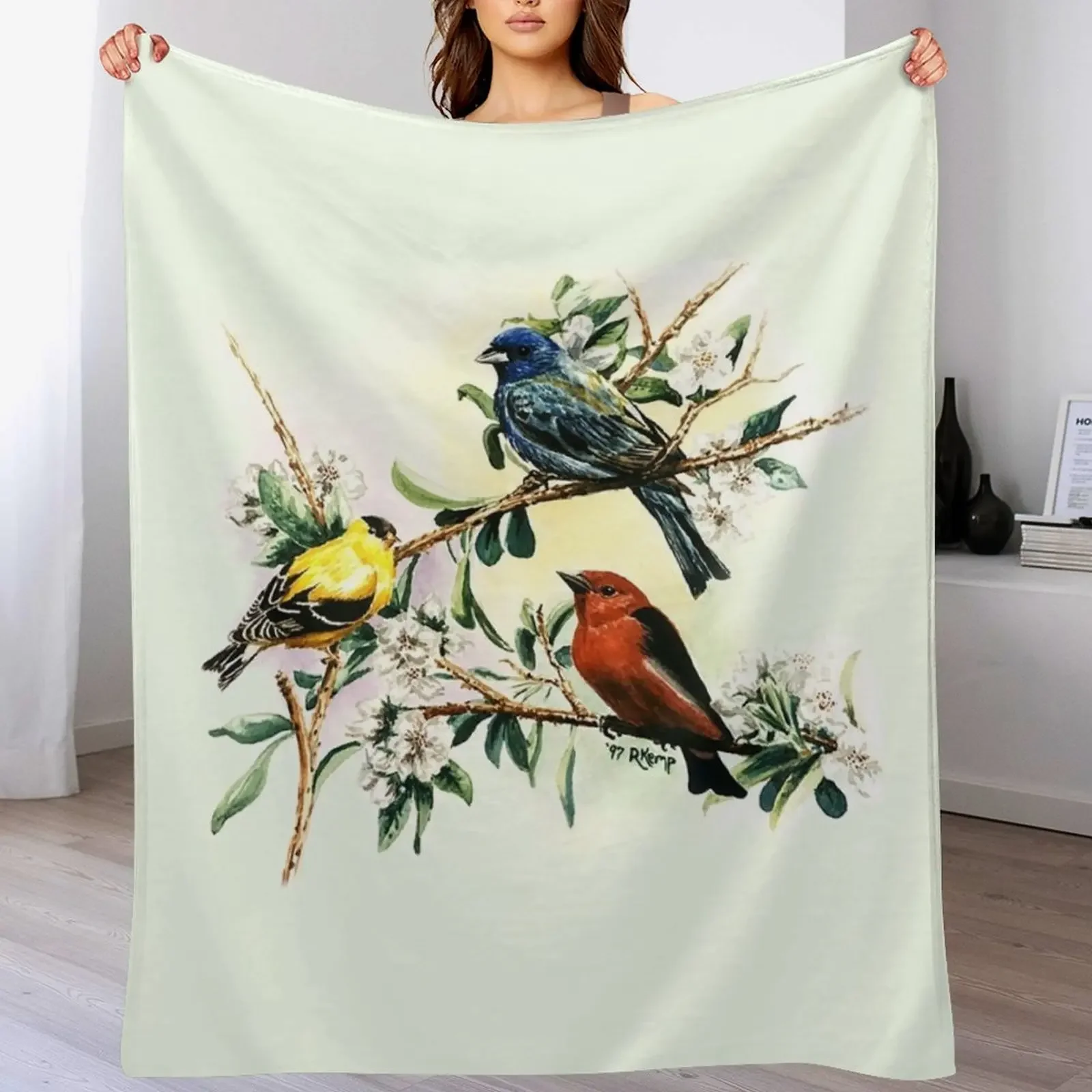 

New Songbirds - goldfinch, indigo bunting and scarlet tanager Throw Blanket Furrys Blankets Sofas Of Decoration Blankets