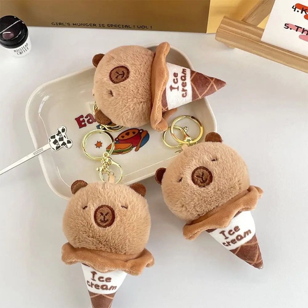 Ice Cream Capybara Plush Pendant Brown Animal Capybaras Capybara Plushie Keychain Cartoon Creative Stuffed Doll Keychains