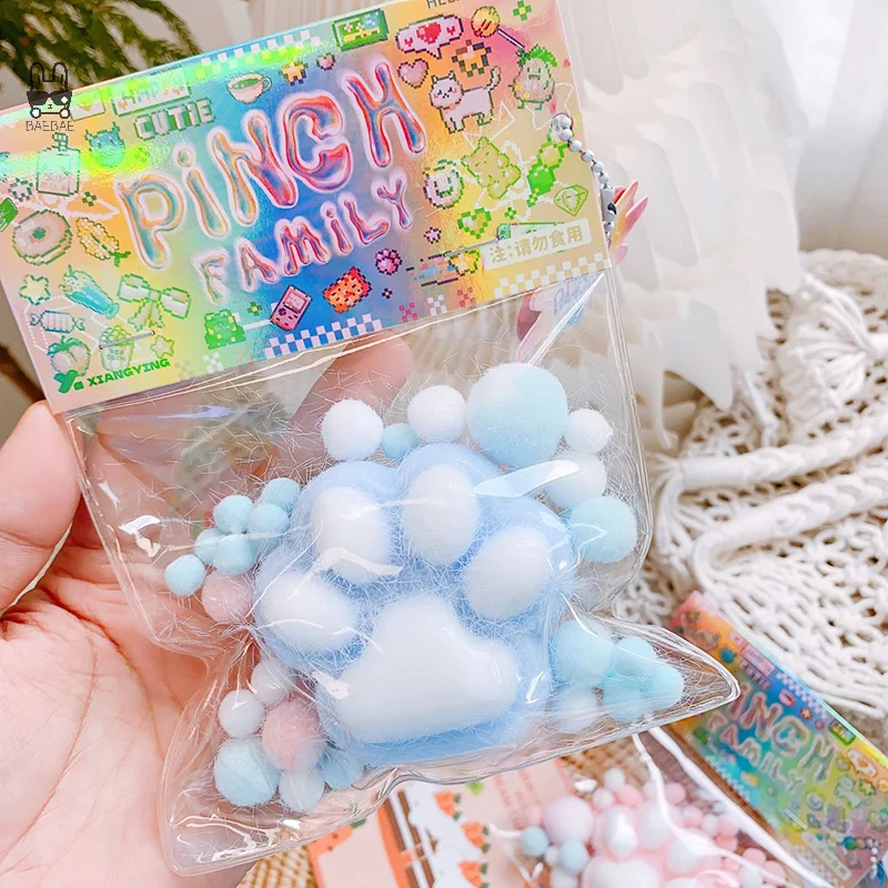 1pc Fidget Toy Mini Squishy Toys Kawaii Plush Cat Paw Transparent Cube Stress Relief Squeeze Toy