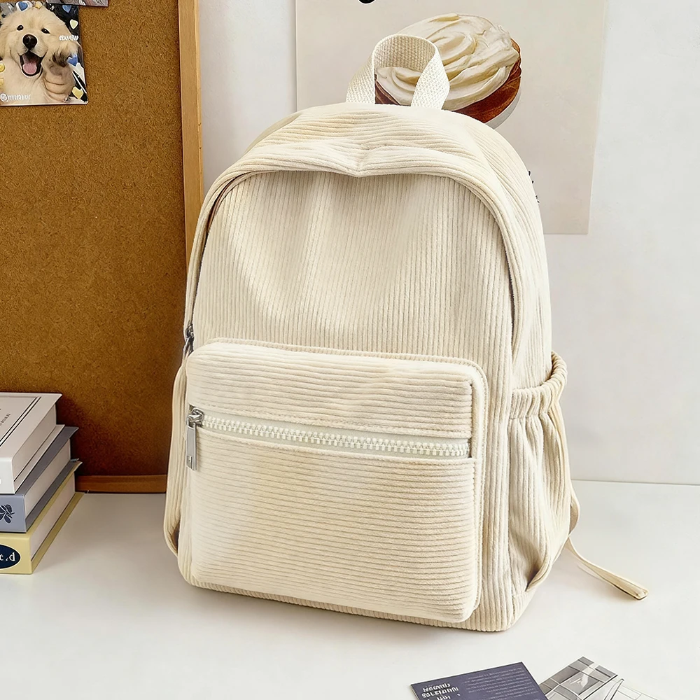 Fashionable Corduroy Casual Backpack - Soft Surface, Machine Washable & Portable for Shopping, Travel & Daily Use