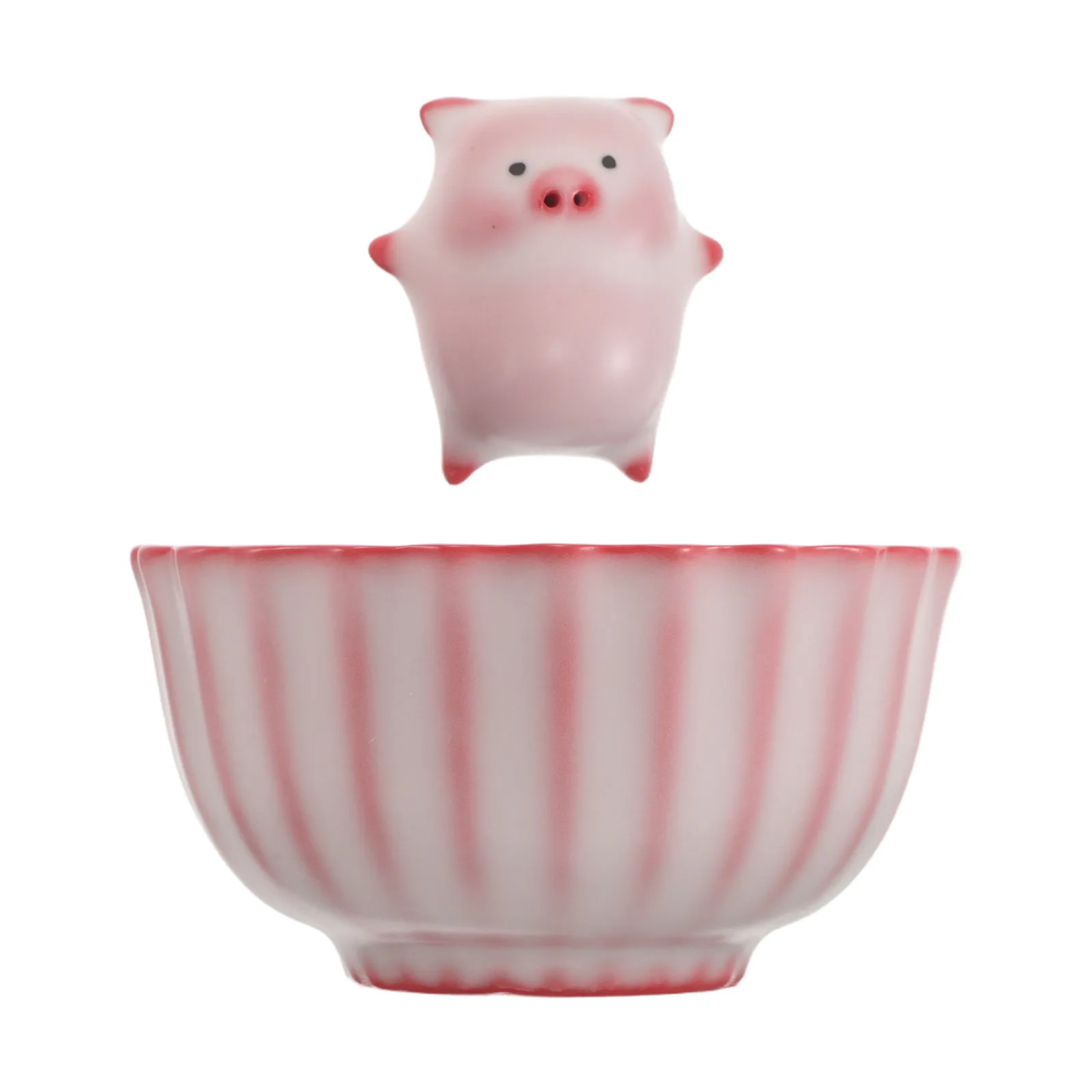 Ceramic Pig Tea Pet Bubble Blowing Cup Pink Flower Shape Unique Kungfu Tea Table Decor Artistic Ceramic Chrysanthemum Cup