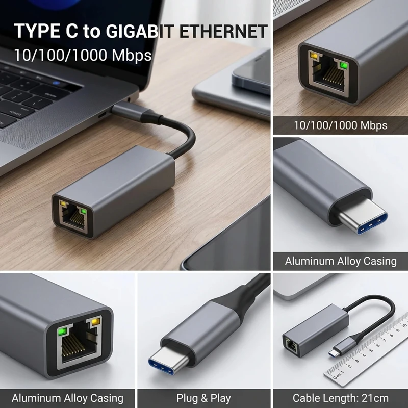 

USB Type C Ethernet Adapter 1000/100 Mbps RJ45 Network Card for Mac PC Windows XP 7 8 10 Android - USB LAN Internet Cable
