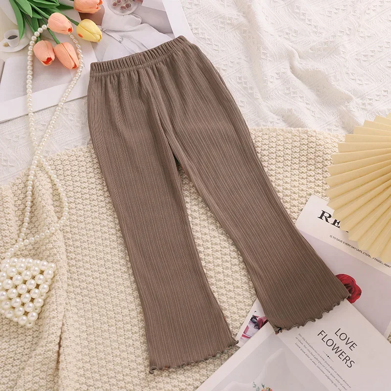 Kids Girls Summer Thin Wide Leg Pants 2024 New Arrival Children Casual Loose Silk Flare Pants Princess Casual Pants Korean Style