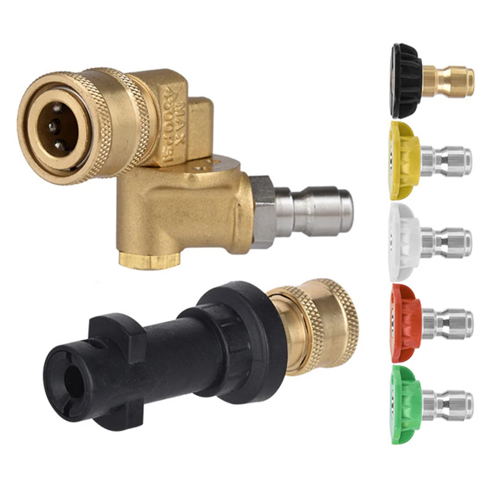 

High Pressure Washer Quick Connect Kit with 5 Nozzle Tips and Adjustable Swivel Connector for Efficient Cleaning Tasks