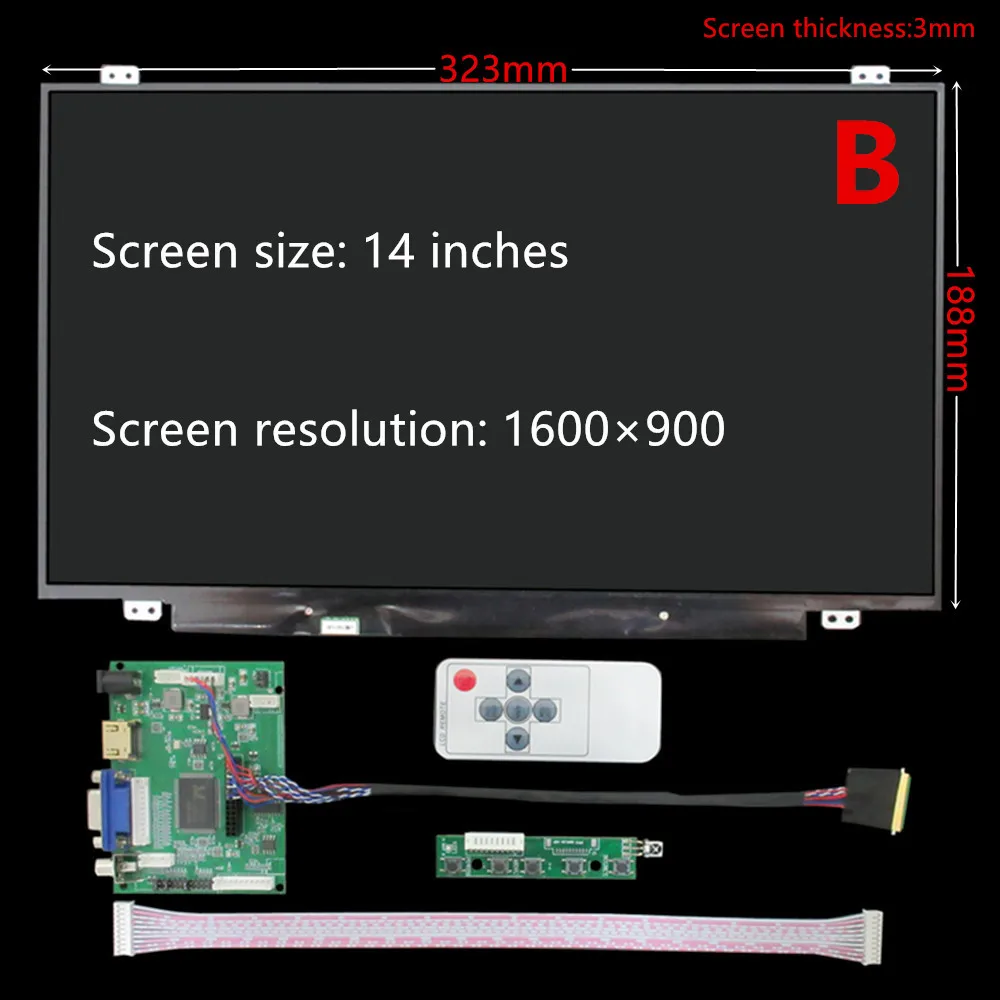 Imagem -03 - Polegada 1600*900 Tela Lcd Monitor Placa de Controle Driver para Computador Tela Secundária Raspberry pi pc 13.3 14 15.6