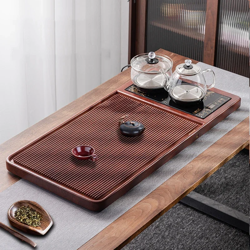 Wooden Tray Gong Fu Drainage Anti-corrosion Solid Wood Kitchen Office Tea Tray Square Tiered Plateau Home Accessories ZLXP