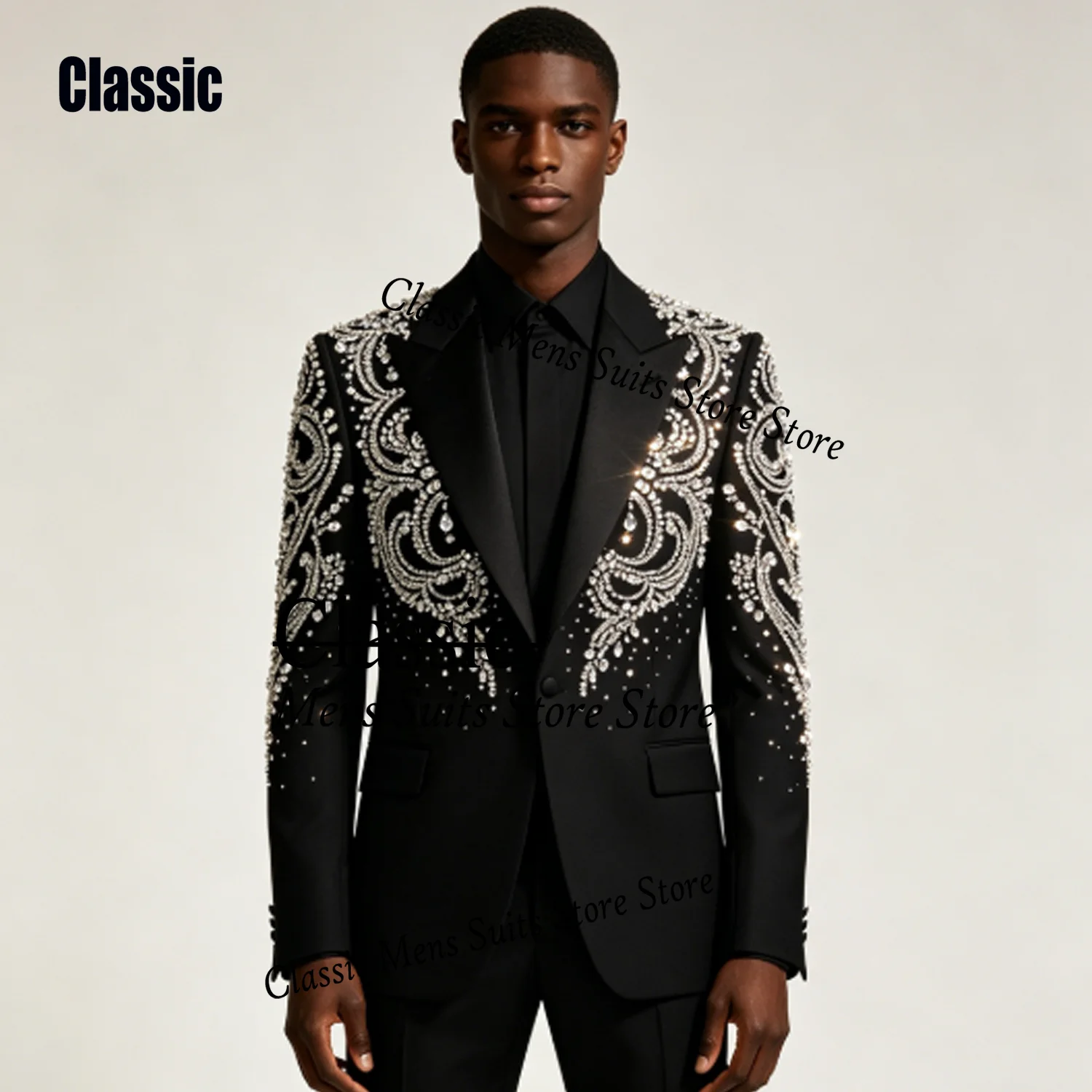 

Customized Sparkly Rhinestone Crystal Men Suit Luxury Embroidery Evening Tuxedos Slim Ropa hombre 2 Pieces Sets Groom Male Blaze
