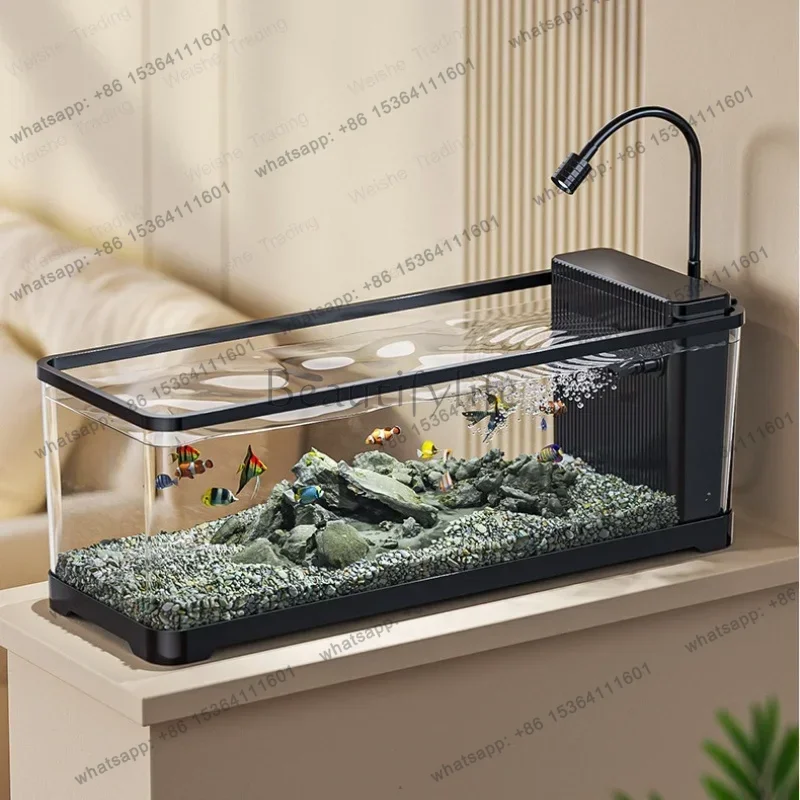 FG Stream Aquarium Acrylic Desktop Tank Eco Side-Filter Landscape Fish Tank Transparent River Simulation Modern Home Aquatic Dec