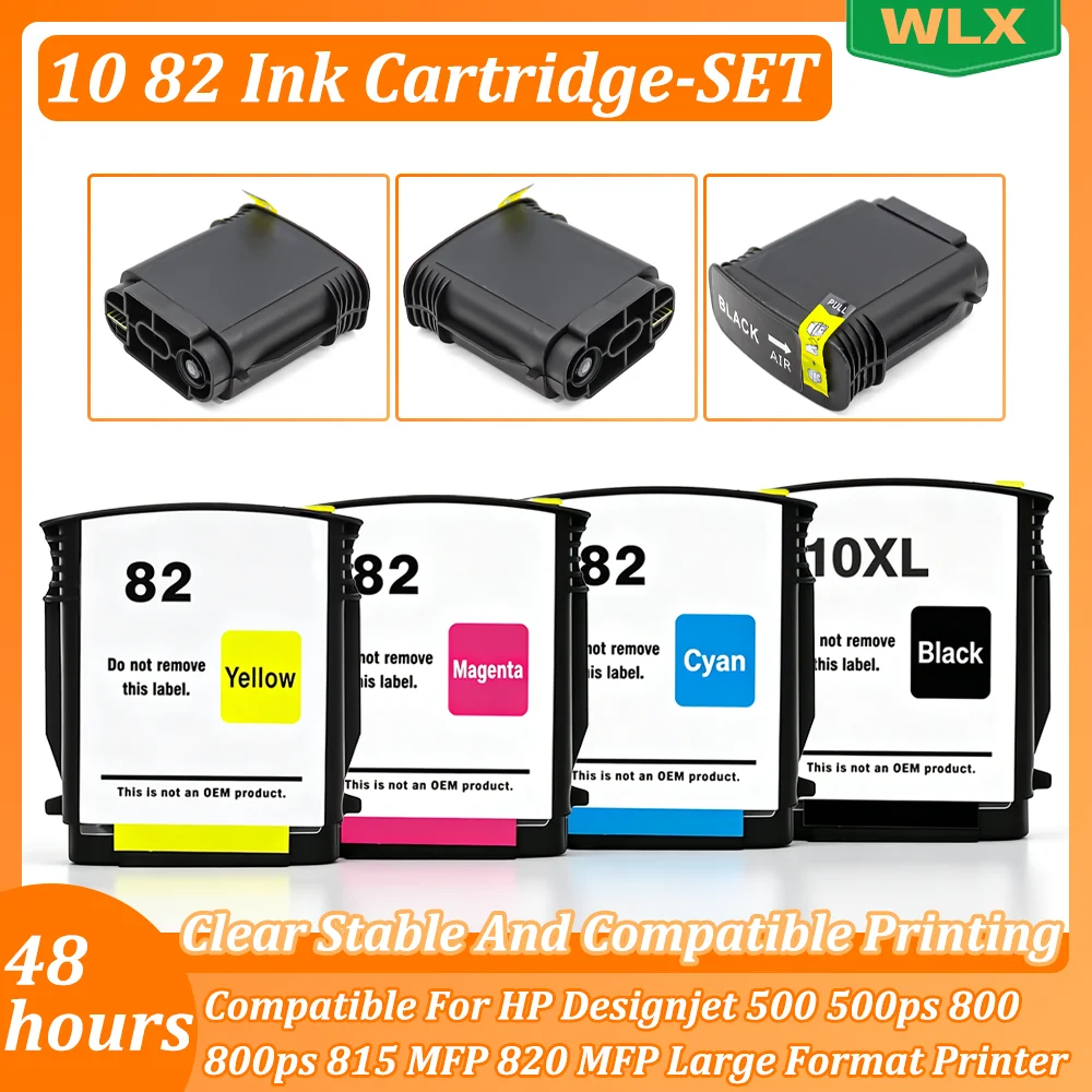 1~3 SET 10 82 Ink Cartridge For HP10 82 BK C M Y For HP Designjet 500 500ps 800  800ps 815 MFP 820 MFP Large Format Printers