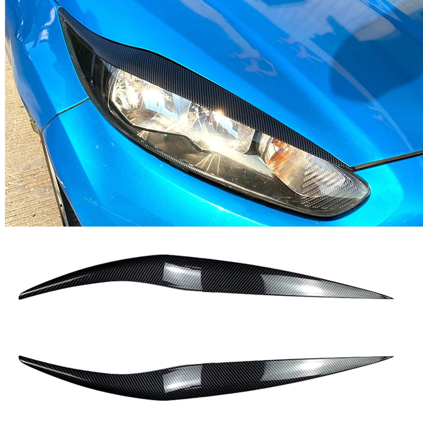 

Headlight Eyebrow Trim For Ford Fiesta MK6.5 2013-2017 Carbon Fiber Look Headlamp Eyelid Front Head Light Lamp Cover Brow Strip