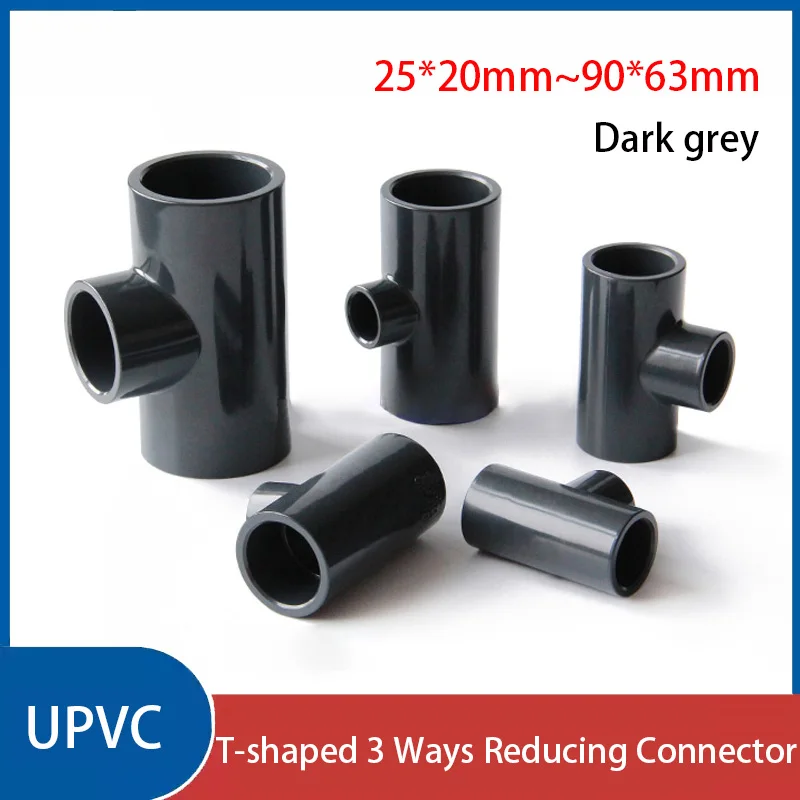 1PCS Dark grey Reducing 3 Ways Connector PVC Pipe Fitting Garden Water Fish Tank Connector ID 20/25/32/40/50/63/75/90mm