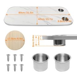 RV Table Top Replacement, 31.5x15.7 Inch Rectangular Camping Pontoon Boat RV Table Top with 2 Cup Holders with Silver Metal Trim