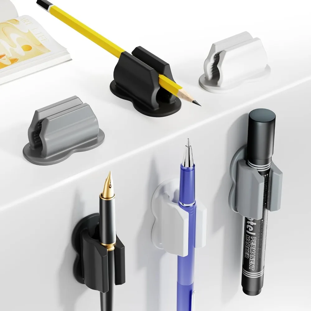 6Pcs Self Adhesive Pen Holder Wall Desk Pencil Clip Marker Storage Classroom Teacher Supplies Office Desk Accessories