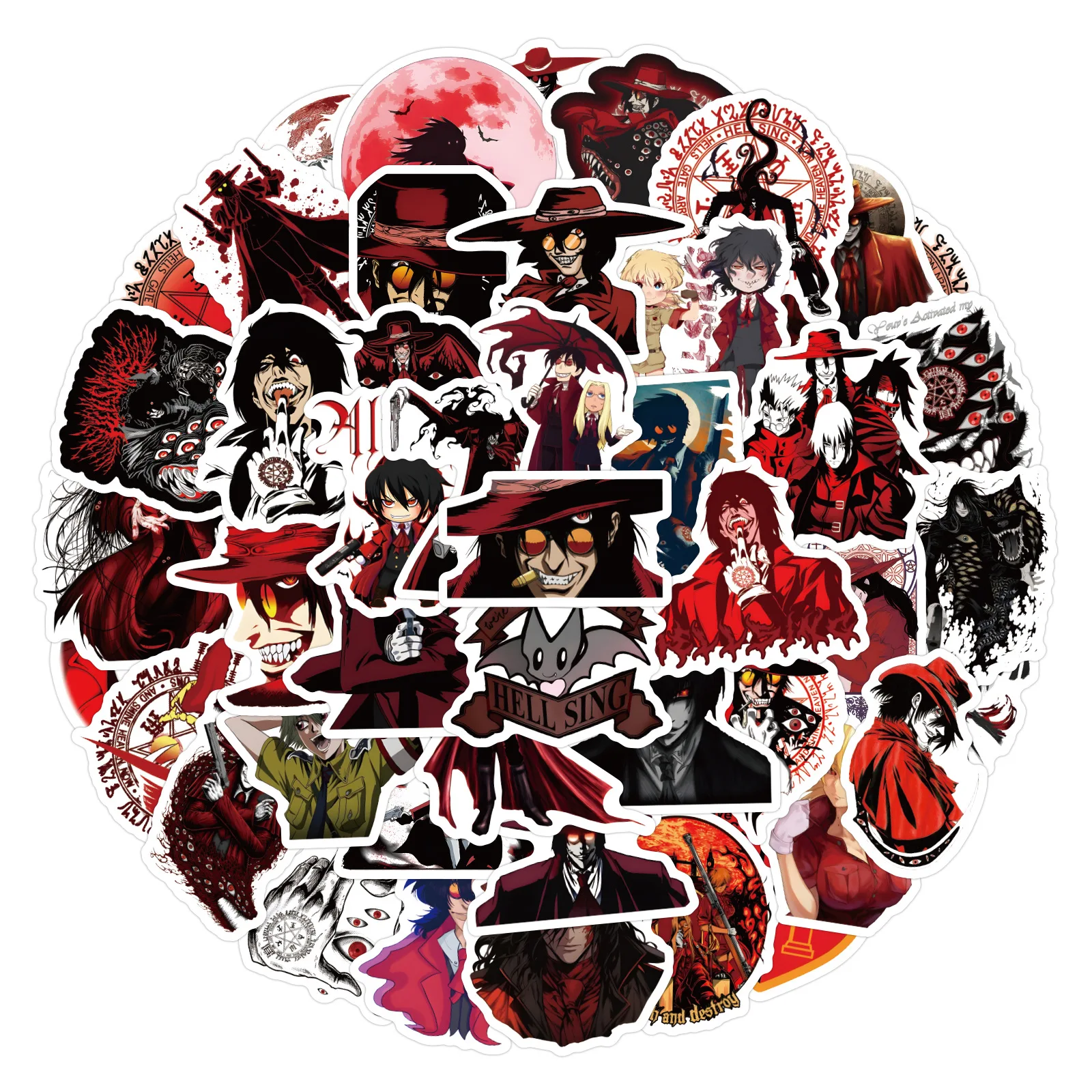 60 pçs anime hellsing dos desenhos animados graffiti adesivos decalques à prova dwaterproof água para garrafa de água bagagem portátil guitarra diário crianças brinquedo