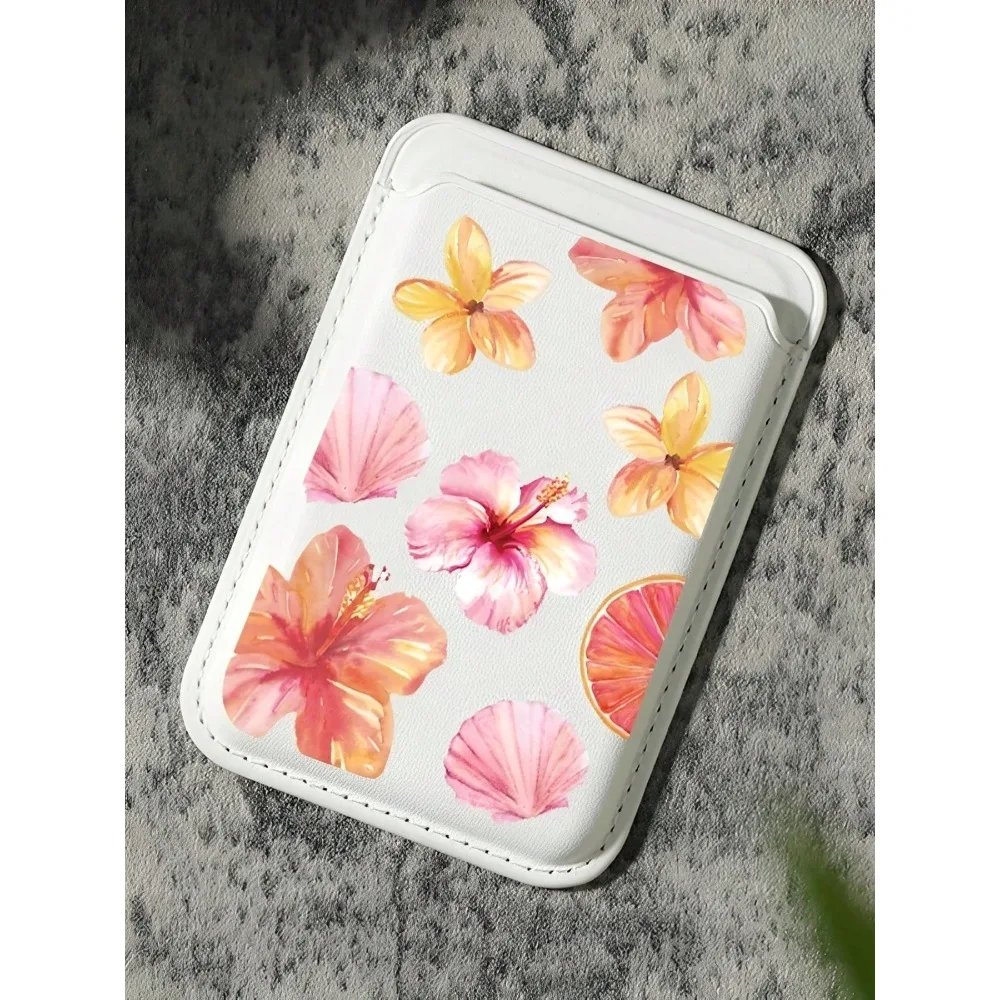 

Luxury Colorful Floral Print Faux Leather Magnetic Card Holder, Compatible with Full iPhone Series, Built-in Pocket, Holds 1-2 Cards
