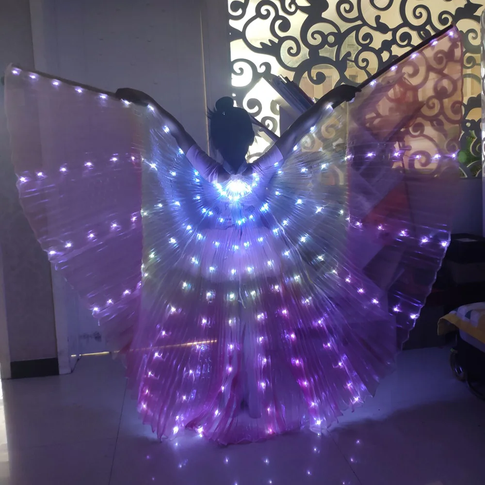 Accesorios coloridos para danza del vientre, alas Led para niños con palos ajustables, accesorios para actuación en escenario, alas Led brillantes para danza del vientre