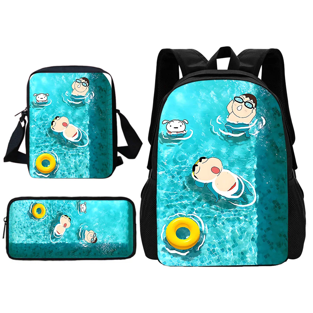 Summer Cool Swimming funny Shin-chans Child School Backpack With Shoulder Bag Pencil Bags School Bags for Boys Girls Best Gift