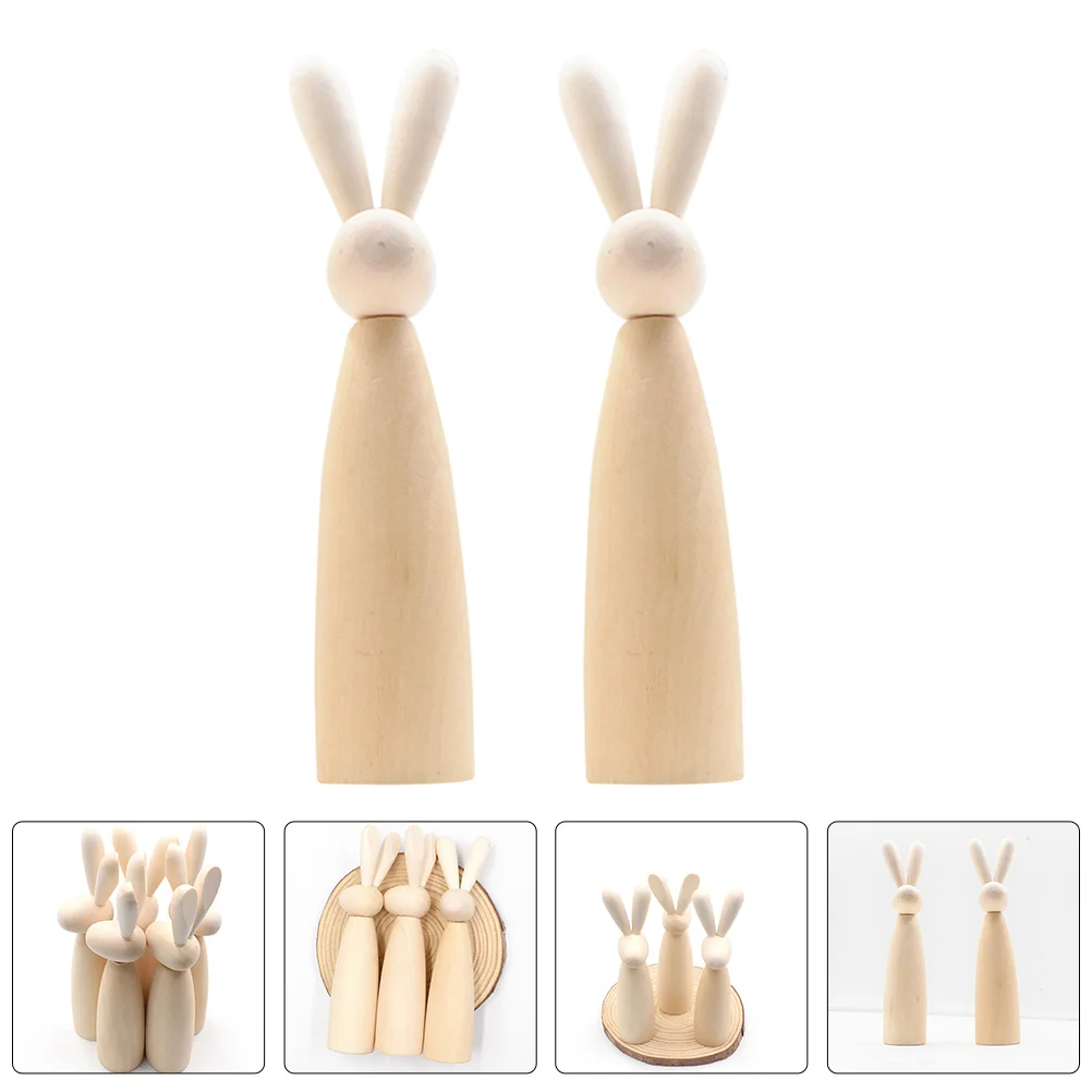 

2pcs Wooden Unfinished Diy Crafts Graffiti Ornament Table Decoration For Home Statue Wood Rabbit Diy Supplies Graffiti Wood